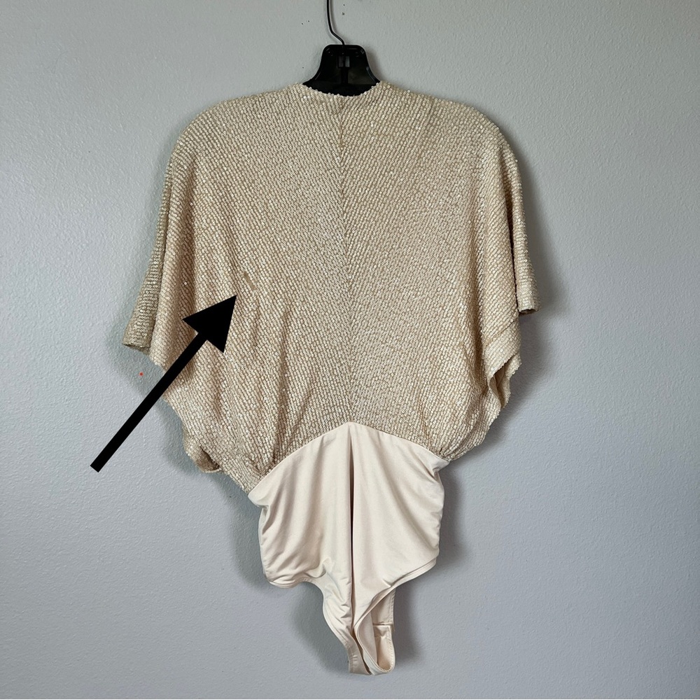 NWT IN THE MOOD FOR LOVE Champagne Cream Dolman Sequin Plunge Neckline Bodysuit - Picture 8 of 9